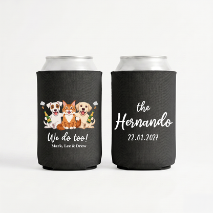 Stubby Holders with pets and champagne