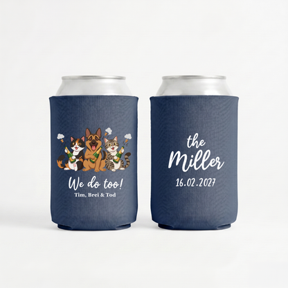 Stubby Holders with pets and champagne