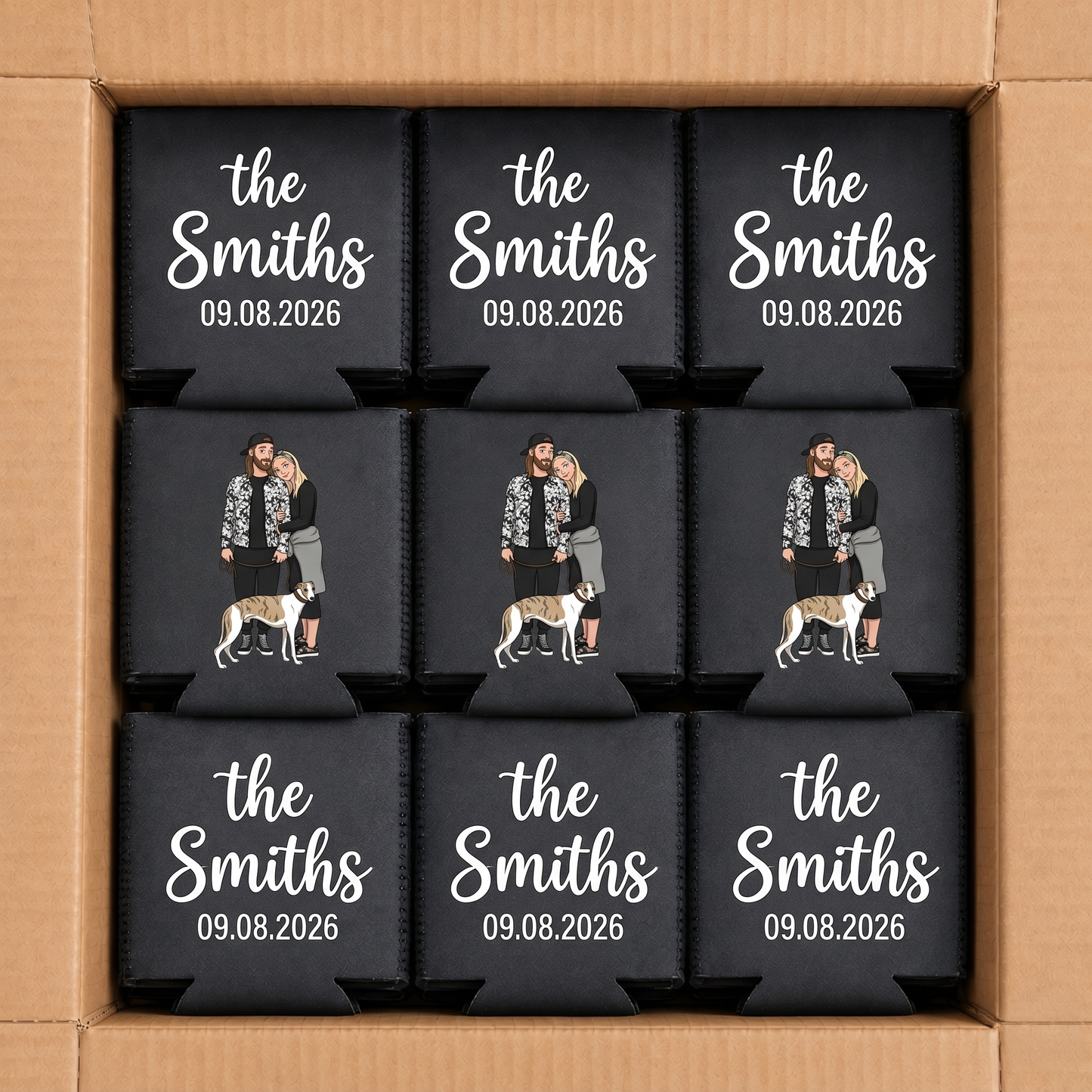 Personalised Stubby Holders with cartoon style illustration