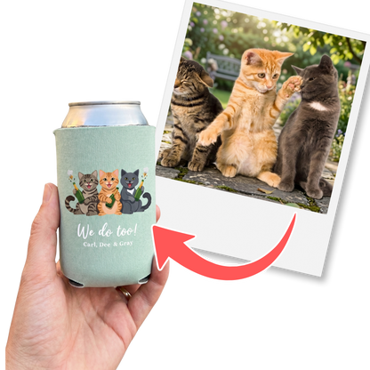 Stubby Holders with pets and champagne